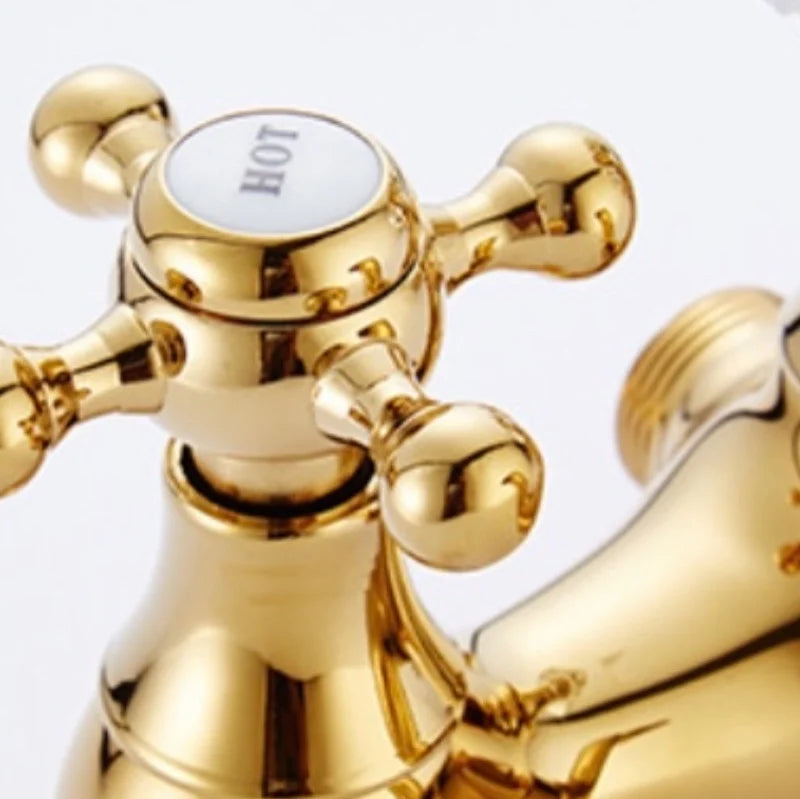 European Style Golden Shower Set, Antique Hot and Cold Bathtub Faucet, Simple Shower