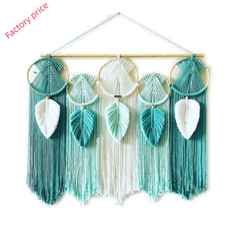 Handmade Leaf Hanging Wall with Macrame Fringe Art Wall Decor for Home Wall Living Room Bathroom Office