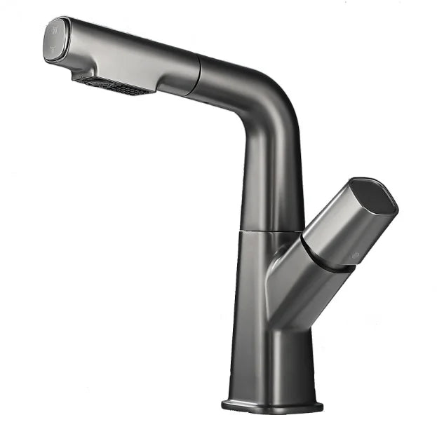 Gun Gray Adjustable Rotary Pull Out Basin Single Hole Faucet Pure Brass Matte Black Toilet Bathroom Vanity Top Mixer