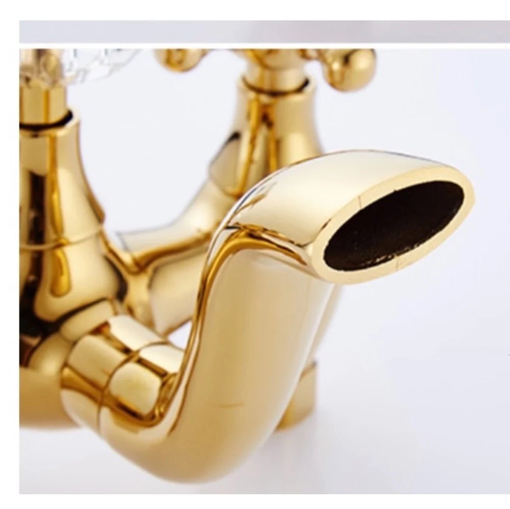 European Style Golden Shower Set, Antique Hot and Cold Bathtub Faucet, Simple Shower