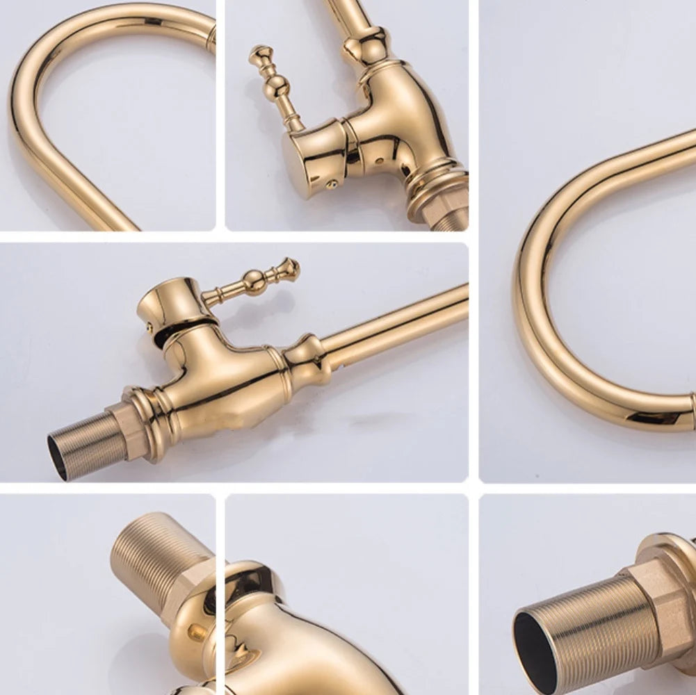 European Antique Golden Kitchen Washbasin Faucet Hot and Cold Copper Sink Kitchen Faucet