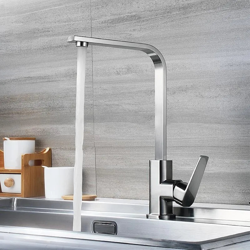Square Flat Tube Cold and Hot Water Mixing Zinc Faucet Bathroom Basin Faucet Kitchen Sink  Zinc Alloy Faucet