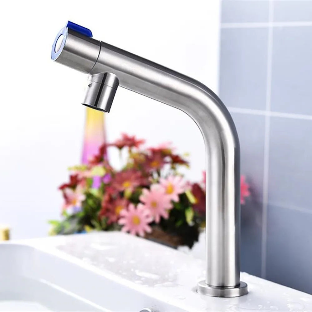Cheap 304 Single Cold Water Wash Stainless Steel Basin Faucet Single Hole