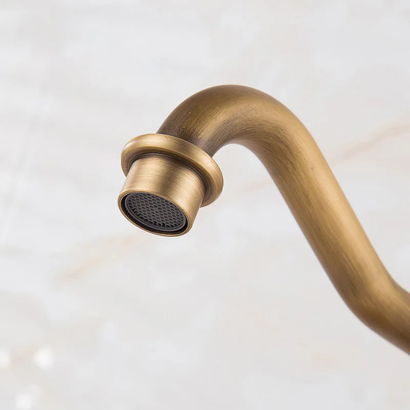 Antique Copper Double Hole Basin Faucet Wash Basin Rotating Faucet