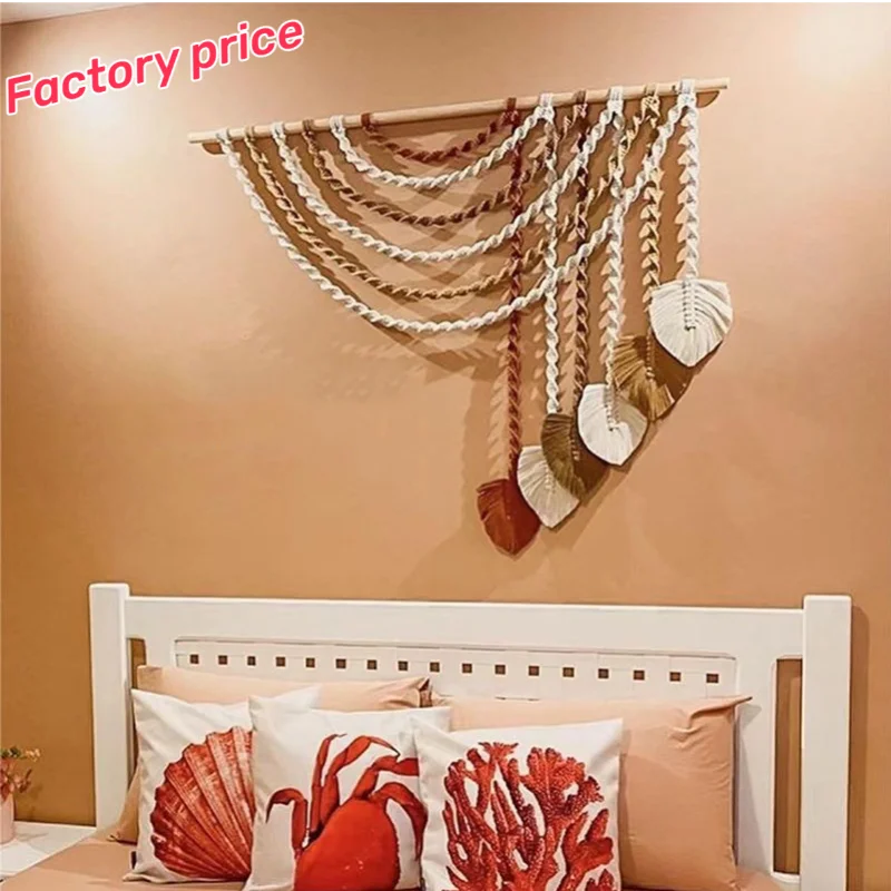 Boho Leaf Macrame Handmade Round Wall Hanging Art Wall Decor for Home Wall Living Room Bedroom