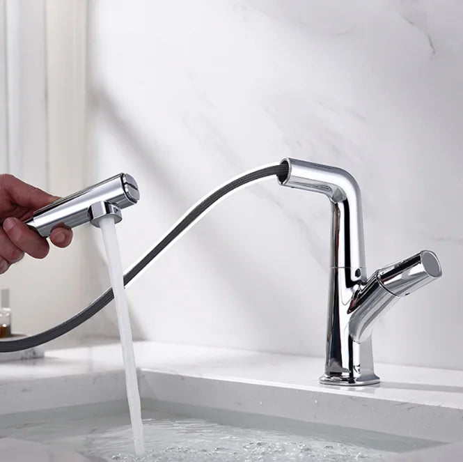 Manufacturer Pull Out Faucet Parts Good Polishing Chrome Finished Single Handle Brass Wash Bathroom Faucet