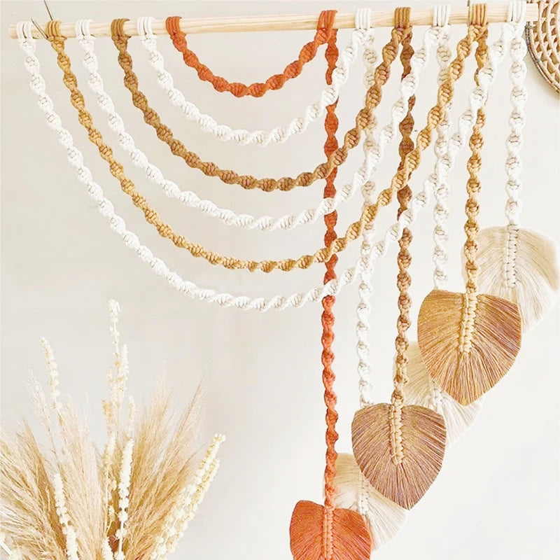 Boho Leaf Macrame Handmade Round Wall Hanging Art Wall Decor for Home Wall Living Room Bedroom