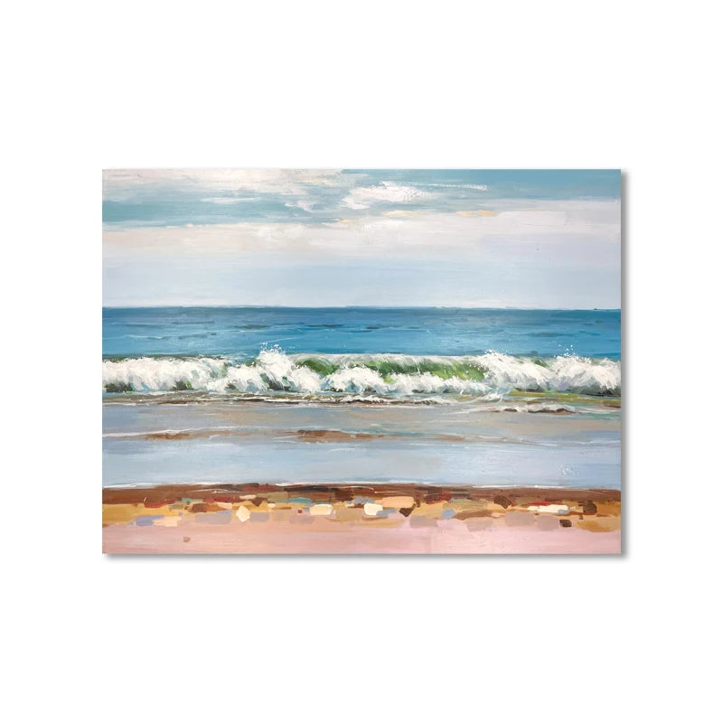 Hand-painted Modern Sea Shore Abstract Oil Painting Canvas Wall Art Study Decoration