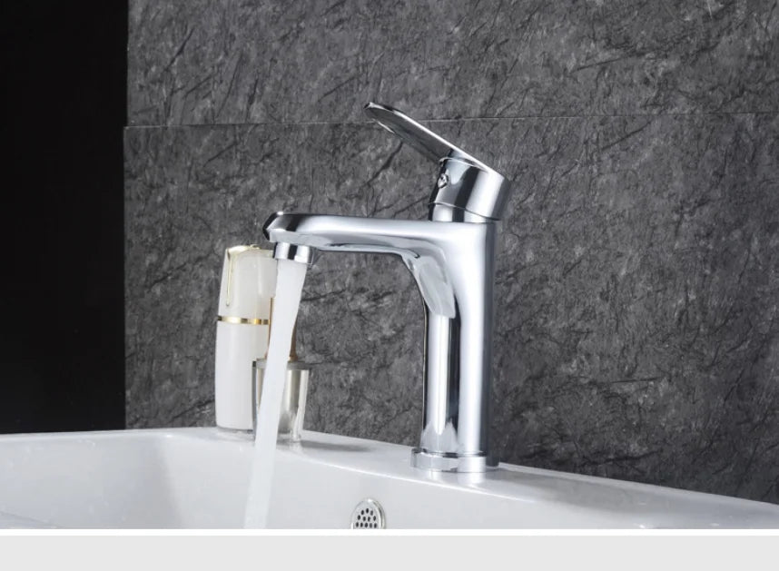 Brass Single Lever Deck Mounted Bathroom Basin Faucet Hot Cold Mixer Basin Tap
