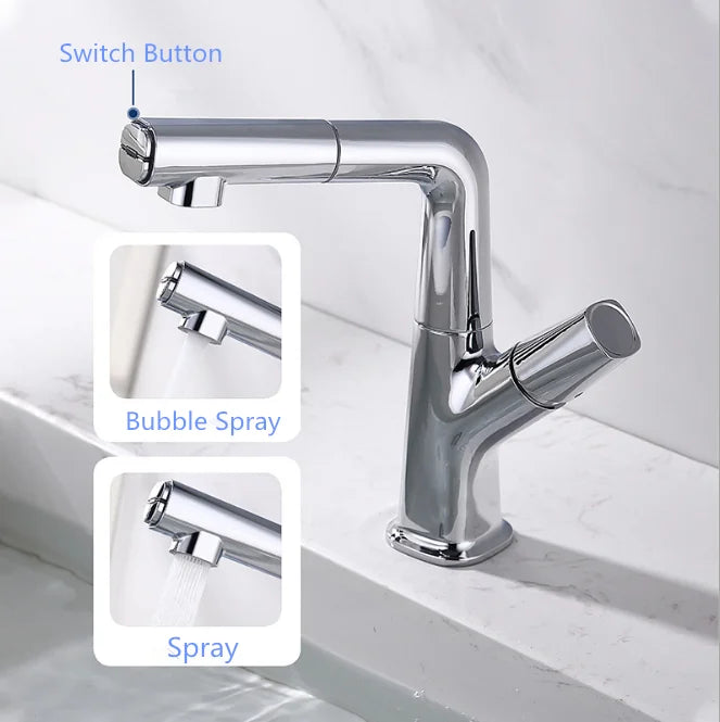 Manufacturer Pull Out Faucet Parts Good Polishing Chrome Finished Single Handle Brass Wash Bathroom Faucet