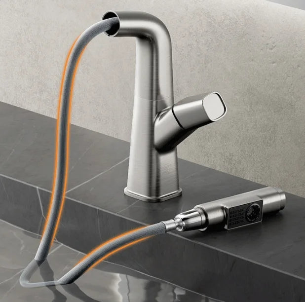 Gun Gray Adjustable Rotary Pull Out Basin Single Hole Faucet Pure Brass Matte Black Toilet Bathroom Vanity Top Mixer