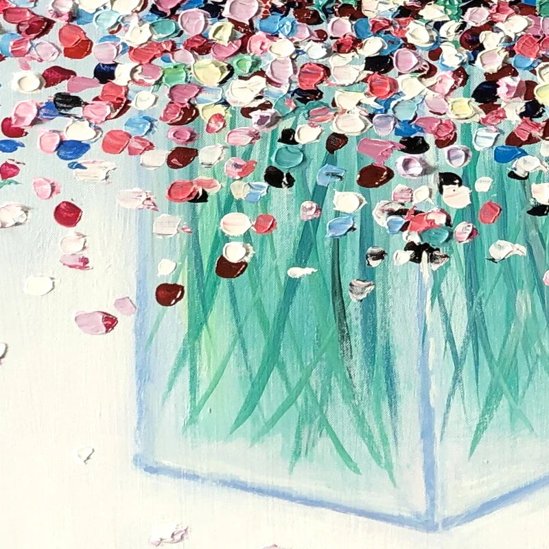 Hand Paintings Handmade Canvas Painting Flower Painting Wall Decor Bathroom Abstract Blossom Artwork Stretched and Framed