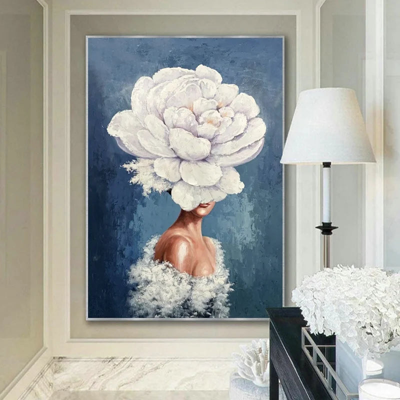 Flower Women Painting Large Hand-made  Oil Paintings With Ladies Modern Elegant Girl Wall Art Paintings Women