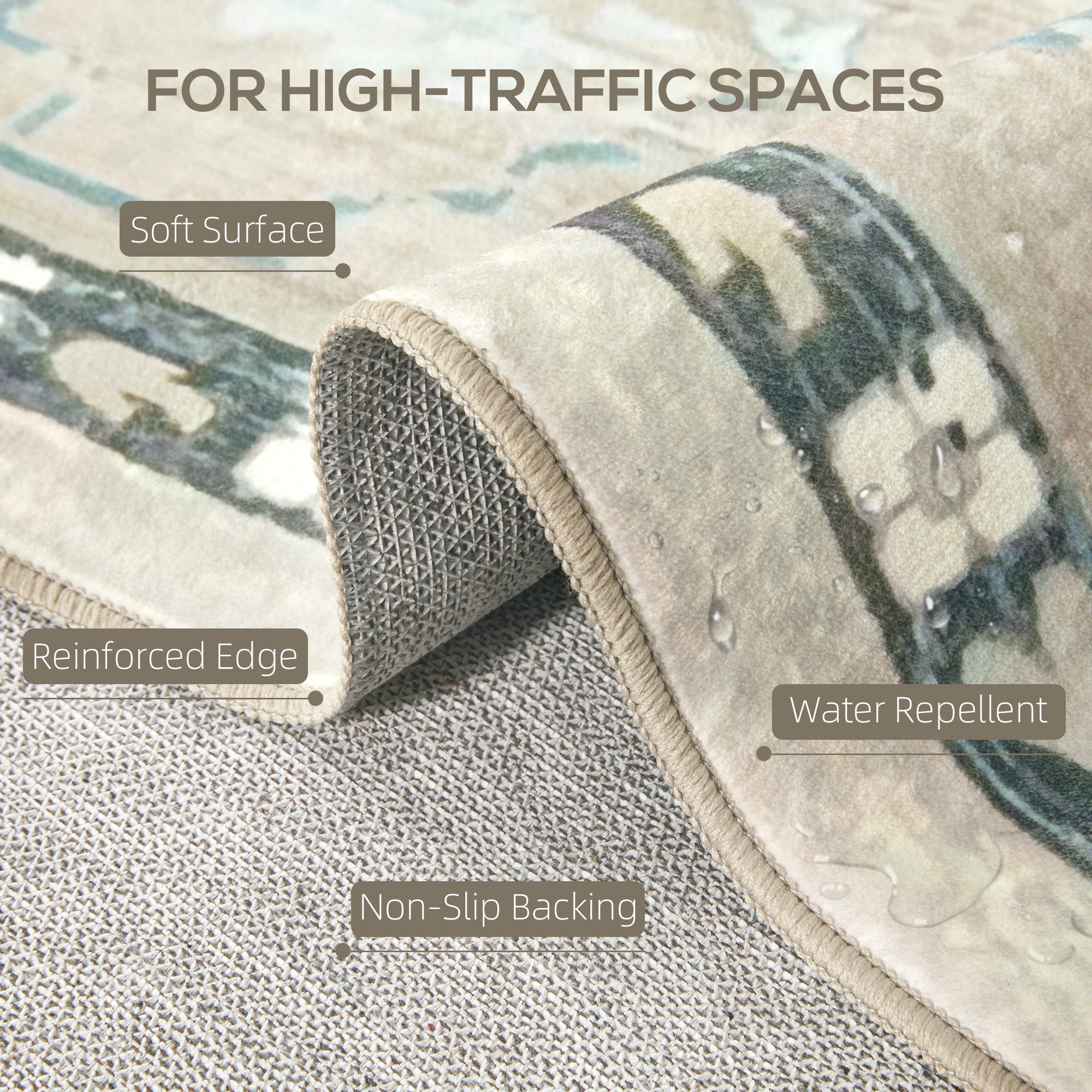 HOMCOM 9x12 Area Rug, Indoor Boho Machine Washable Carpet for Living Room, Bedroom, Dining Room, Kitchen, Blue