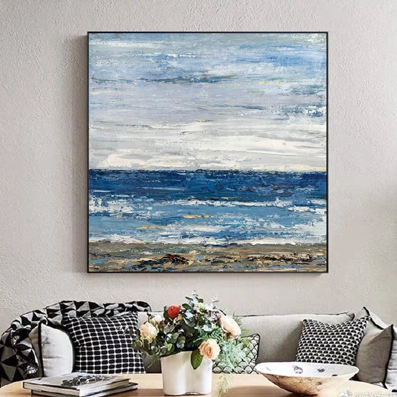 Handmade Paintings Home Decoration Painting Beach Landscape Abstract Thick Oil Painting Custom Picture Wall Art