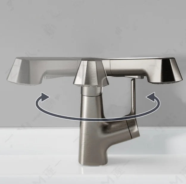 Gold Adjustable Pull-down Basin Mixer Brass Hot and Cold Bathroom Sink Faucet