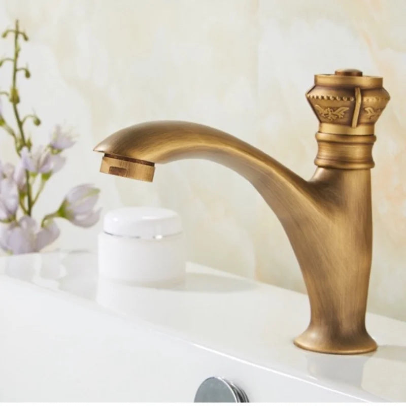 All Copper European Antique Carved Single Cold Faucet Single Hole Cold Water Basin Balcony Laundry Tub