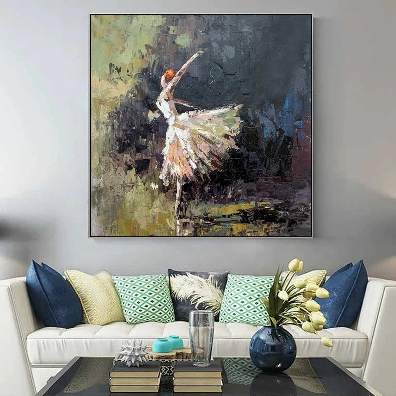 Modern Abstract Handmade Dancing Ballerina Ballet Dancer Girl Art Oil Painting on Canvas