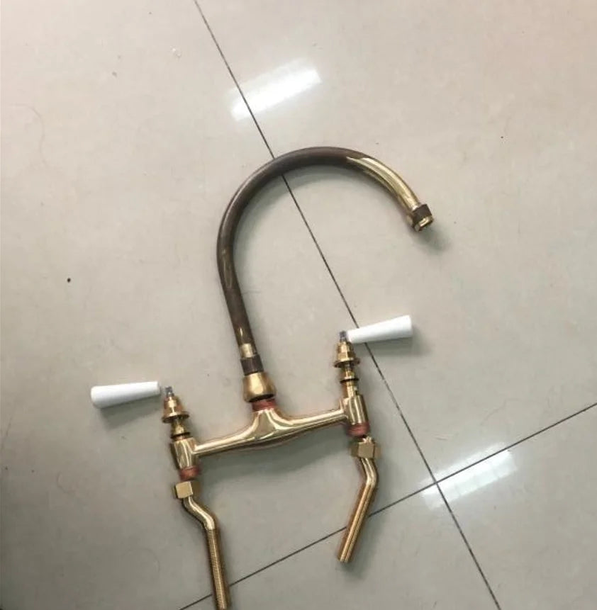 Factory Direct Sales Customized Golden Brushed Brass Bridge Bathtub Faucet
