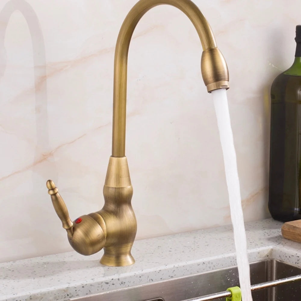 All Copper European Antique Washbasin Hot and Cold Washbasin Faucet Retro 360 Degree Rotating Kitchen Sink Faucet