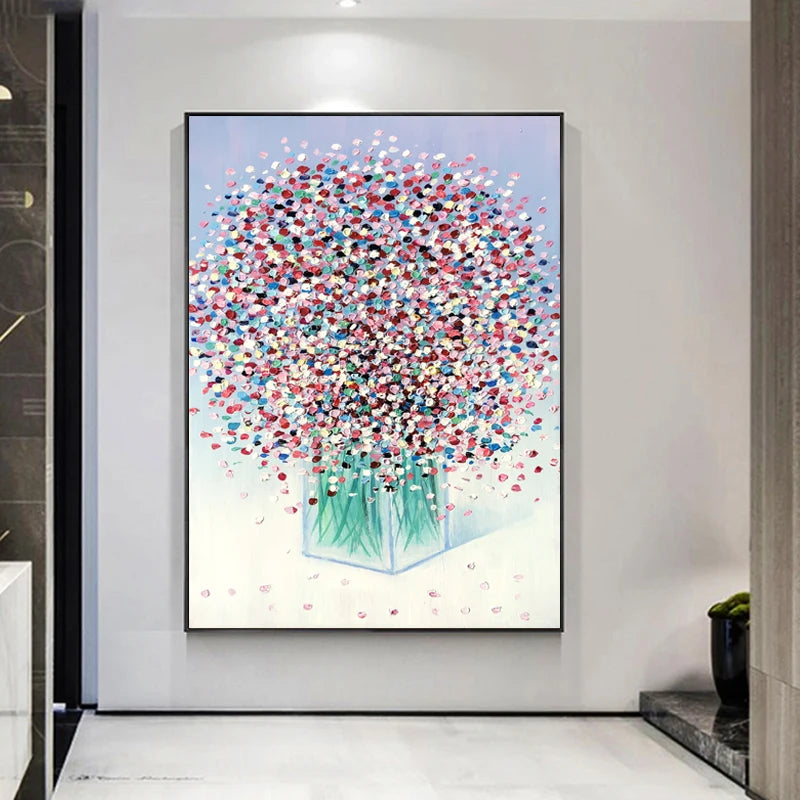 Hand Paintings Handmade Canvas Painting Flower Painting Wall Decor Bathroom Abstract Blossom Artwork Stretched and Framed