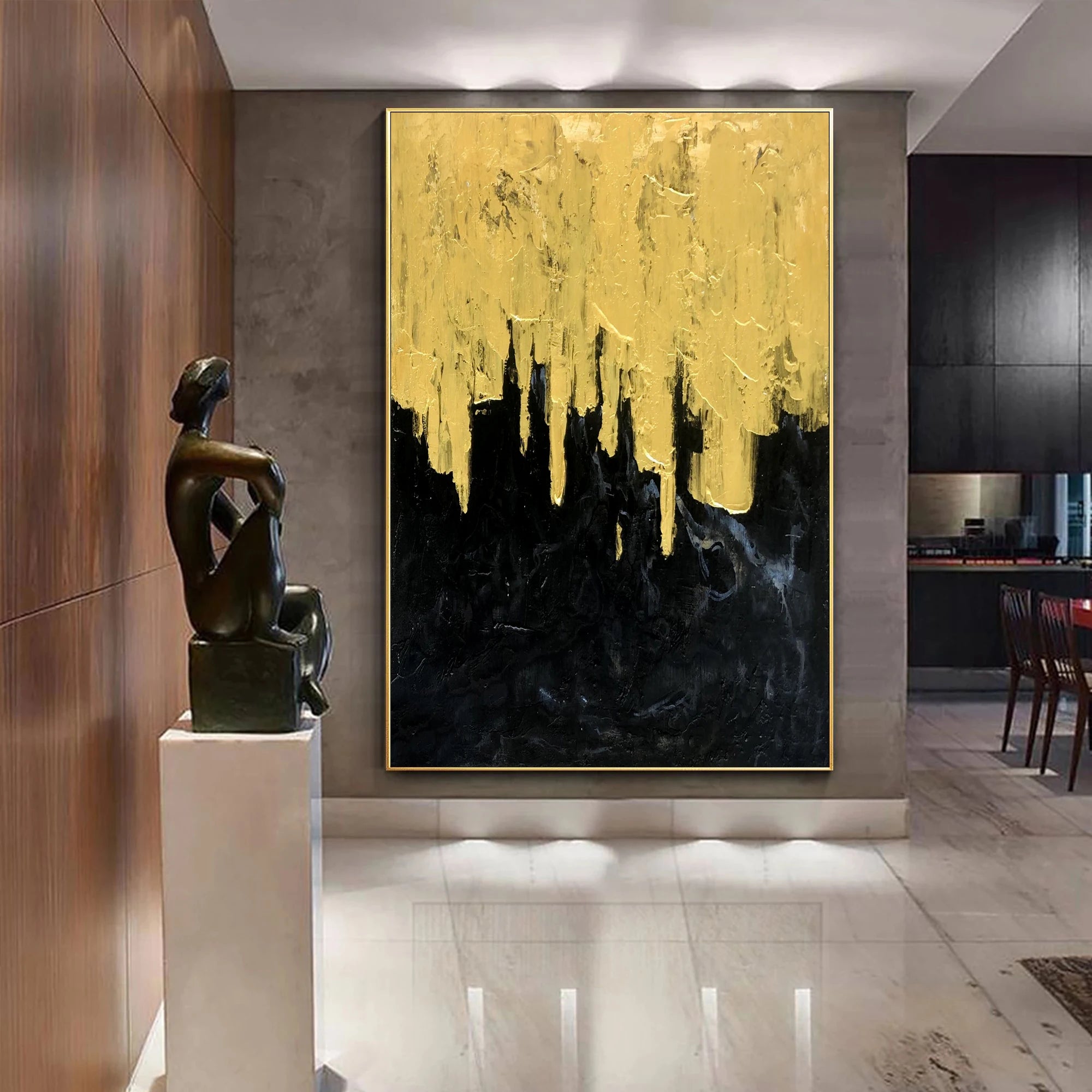 Handpainted Extra Large Wall Art Decor Modern Art Acrylic Gold Foil Abstract Oil Painting on Canvas