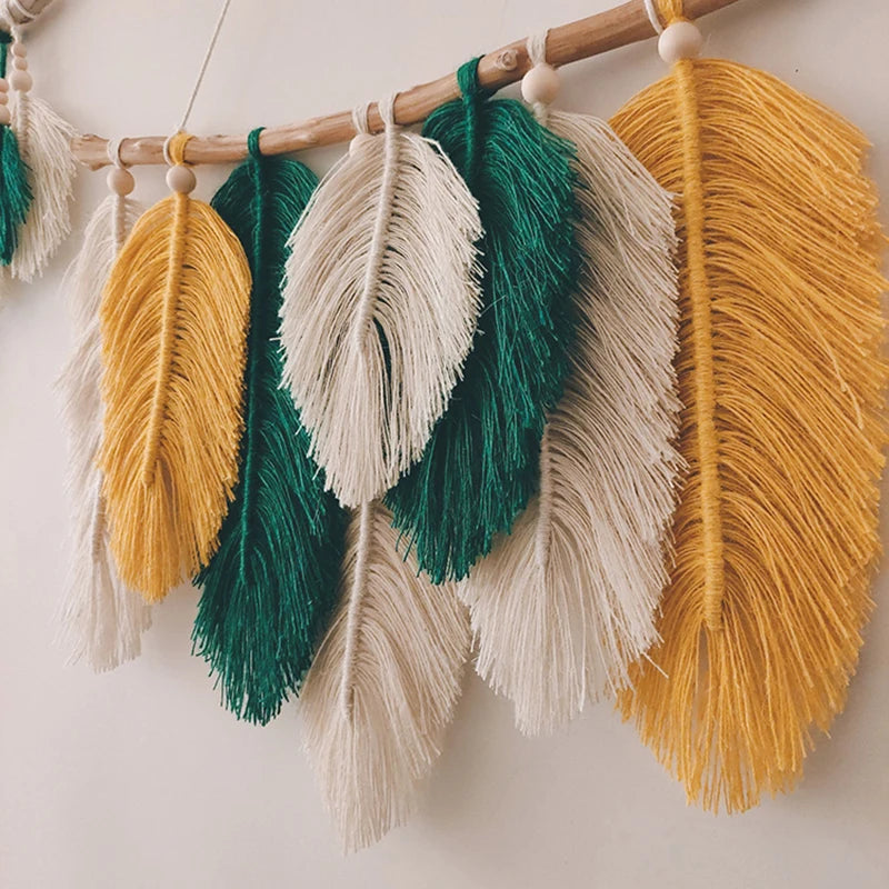 Bohemian Handmade Woven Leaf Macrame Home Décor Decorative Hanging Wall Art Tapestries Wall Decor for Home Wall Living Room
