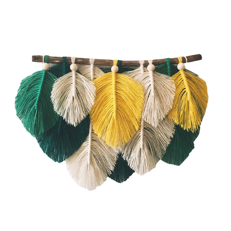 Bohemian Handmade Woven Leaf Macrame Home Décor Decorative Hanging Wall Art Tapestries Wall Decor for Home Wall Living Room