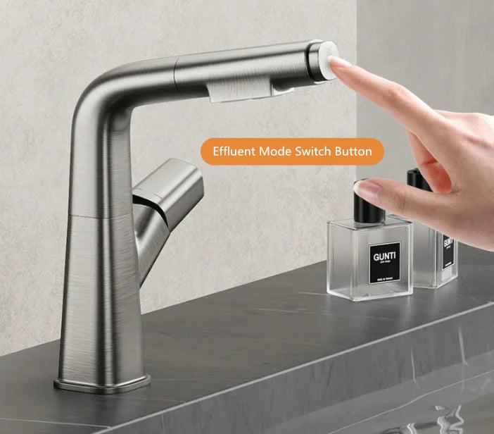 Gun Gray Adjustable Rotary Pull Out Basin Single Hole Faucet Pure Brass Matte Black Toilet Bathroom Vanity Top Mixer