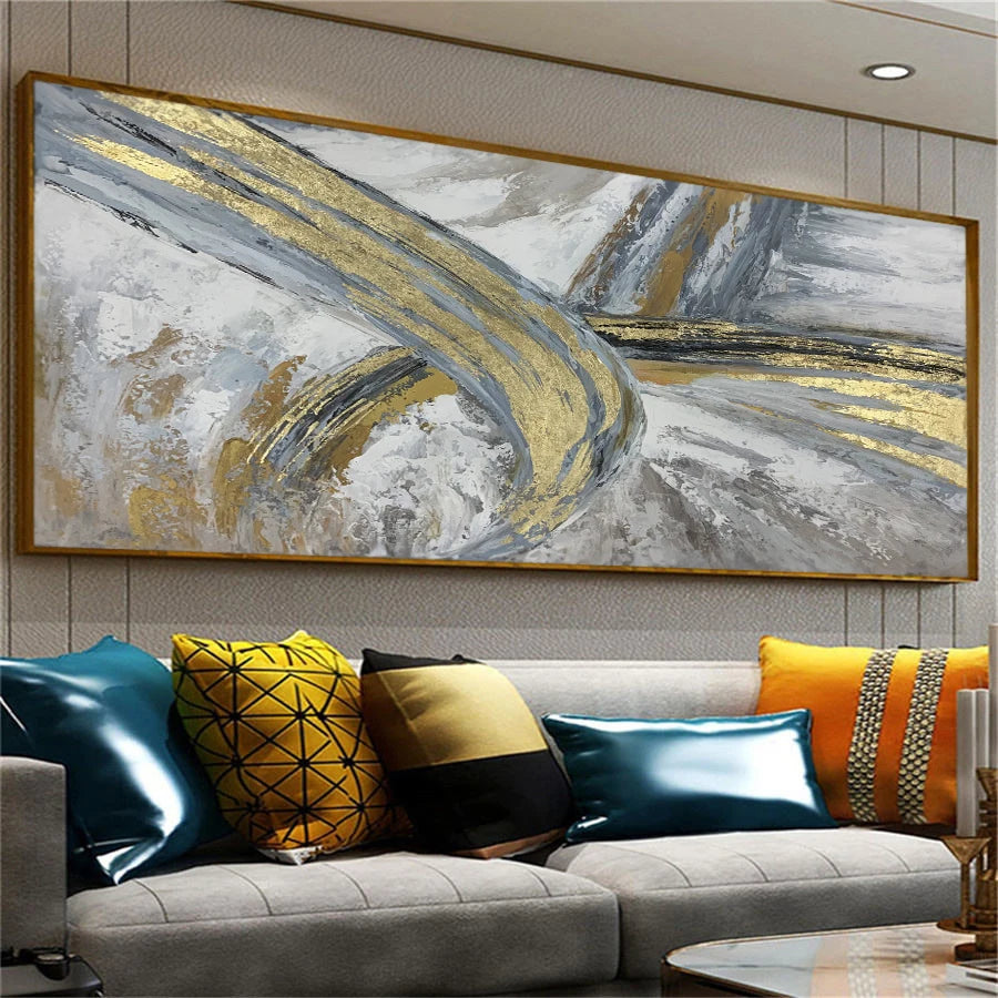 Handpainted Extra Large Wall Art Decor Modern Art Acrylic Gold Foil Abstract Oil Painting on Canvas
