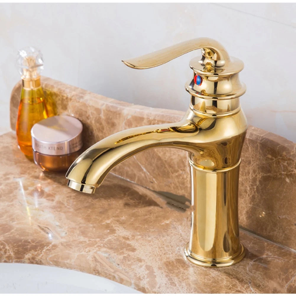 Factory Wholesale Antique Copper Basin Faucet European-style Golden Stage Under-stage Faucet Washbasin