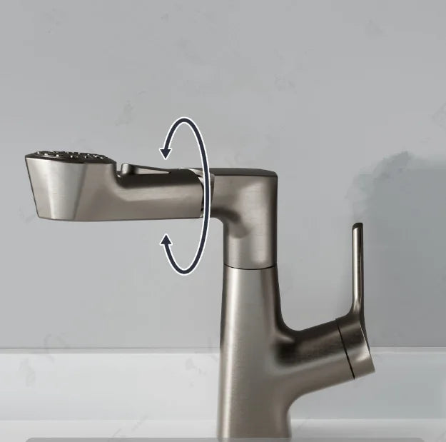 Gold Adjustable Pull-down Basin Mixer Brass Hot and Cold Bathroom Sink Faucet