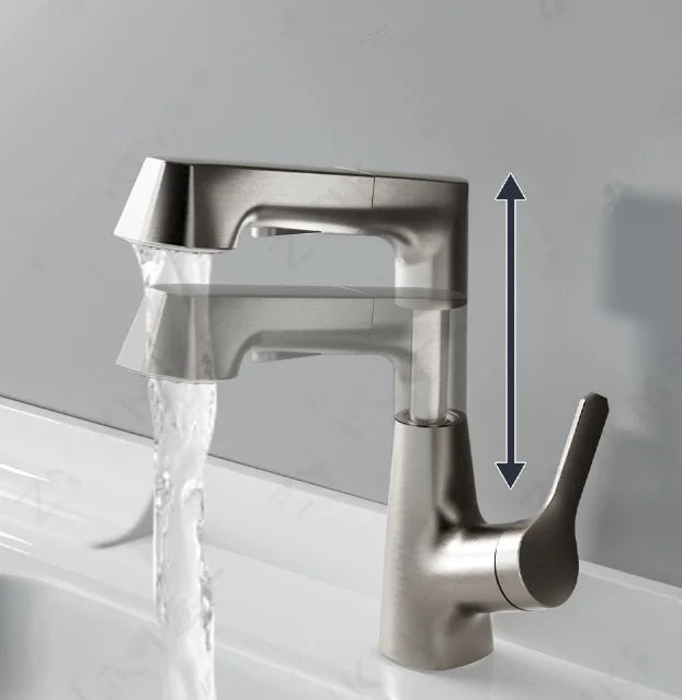 Gold Adjustable Pull-down Basin Mixer Brass Hot and Cold Bathroom Sink Faucet