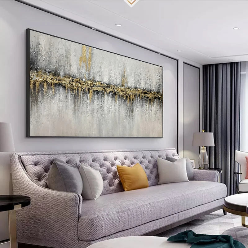 Handpainted Extra Large Wall Art Decor Modern Art Acrylic Gold Foil Abstract Oil Painting on Canvas