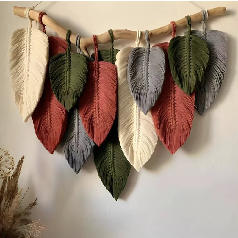 INS Hot Wholesale Leaf Macrame Decorative Hanging Wall Art Wall Decorations Tapestries Wall Decor for Home Luxury Living Room