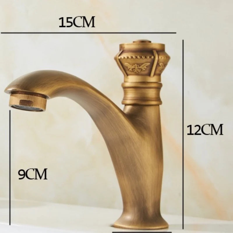 All Copper European Antique Carved Single Cold Faucet Single Hole Cold Water Basin Balcony Laundry Tub