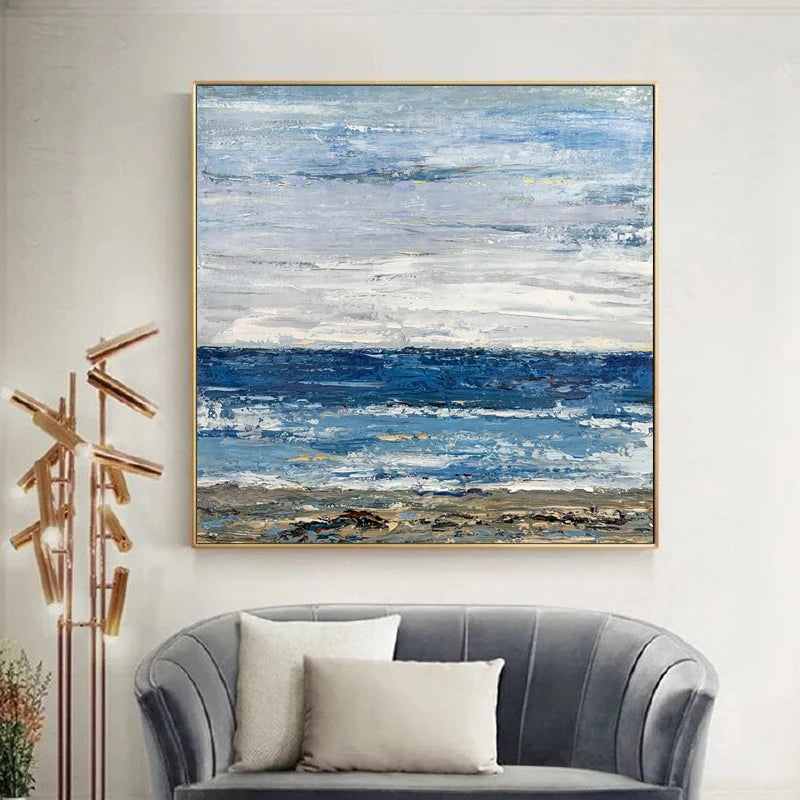 Handmade Paintings Home Decoration Painting Beach Landscape Abstract Thick Oil Painting Custom Picture Wall Art