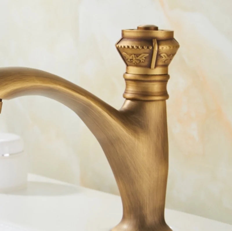 All Copper European Antique Carved Single Cold Faucet Single Hole Cold Water Basin Balcony Laundry Tub