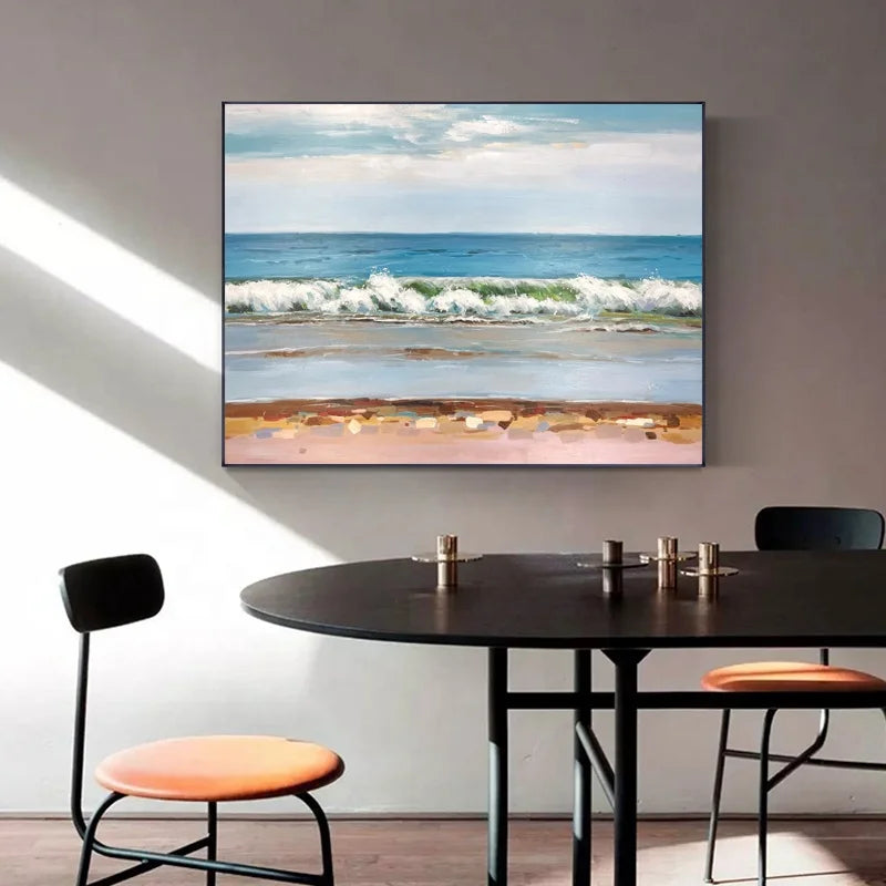 Hand-painted Modern Sea Shore Abstract Oil Painting Canvas Wall Art Study Decoration