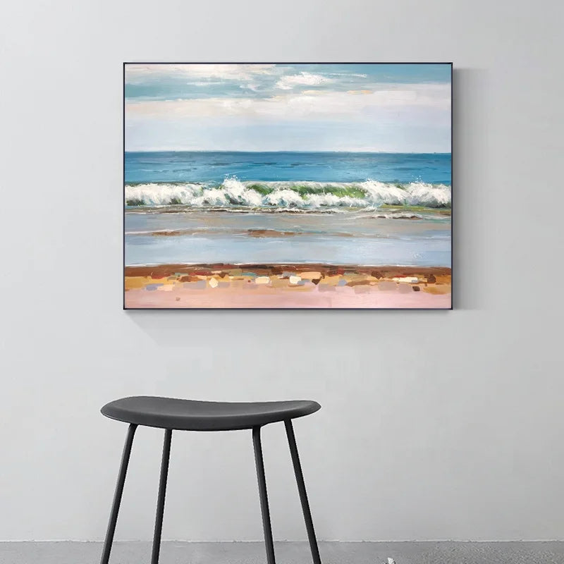 Hand-painted Modern Sea Shore Abstract Oil Painting Canvas Wall Art Study Decoration