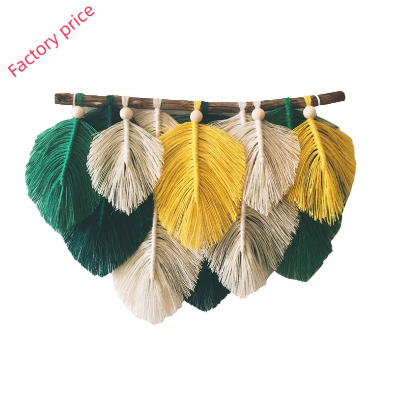 Bohemian Handmade Woven Leaf Macrame Home Décor Decorative Hanging Wall Art Tapestries Wall Decor for Home Wall Living Room
