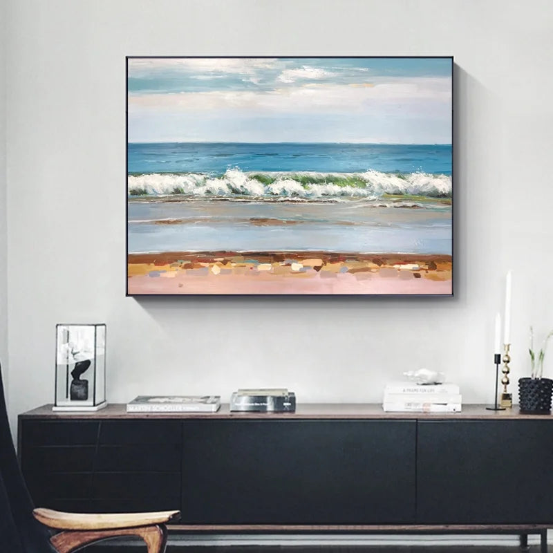 Hand-painted Modern Sea Shore Abstract Oil Painting Canvas Wall Art Study Decoration