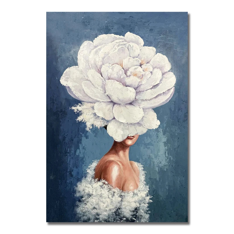 Flower Women Painting Large Hand-made  Oil Paintings With Ladies Modern Elegant Girl Wall Art Paintings Women