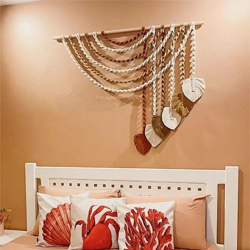 Boho Leaf Macrame Handmade Round Wall Hanging Art Wall Decor for Home Wall Living Room Bedroom