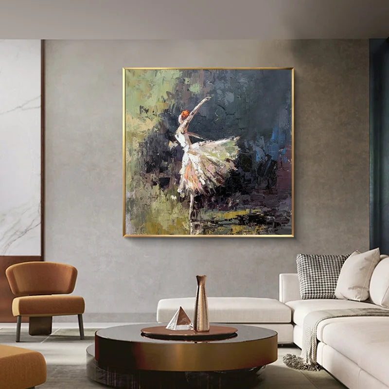 Modern Abstract Handmade Dancing Ballerina Ballet Dancer Girl Art Oil Painting on Canvas