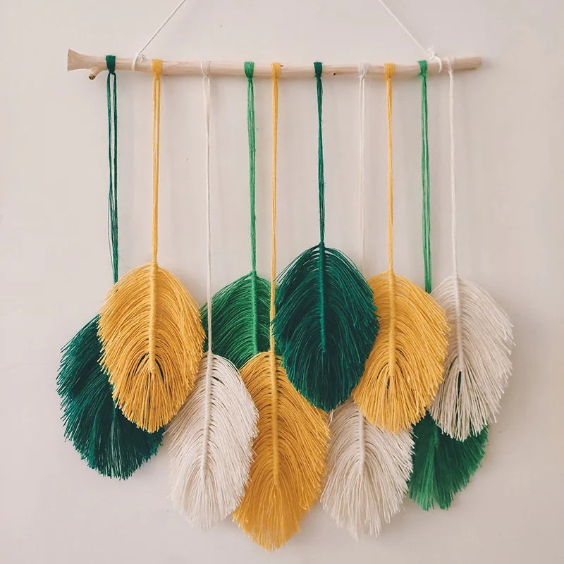 Bohemian Handmade Woven Leaf Macrame Home Décor Decorative Hanging Wall Art Tapestries Wall Decor for Home Wall Living Room