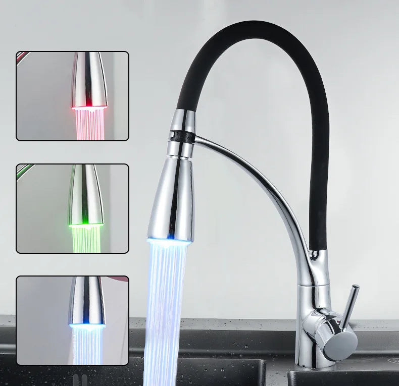 Factory Price Brass Pull Out Led Light Sink Faucet Modern Kitchen Faucet