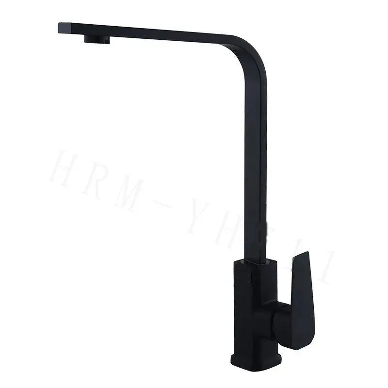 Square Flat Tube Cold and Hot Water Mixing Zinc Faucet Bathroom Basin Faucet Kitchen Sink  Zinc Alloy Faucet