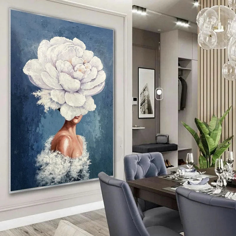 Flower Women Painting Large Hand-made  Oil Paintings With Ladies Modern Elegant Girl Wall Art Paintings Women