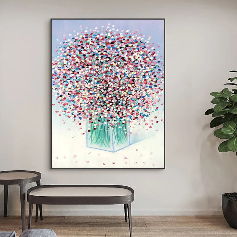 Hand Paintings Handmade Canvas Painting Flower Painting Wall Decor Bathroom Abstract Blossom Artwork Stretched and Framed
